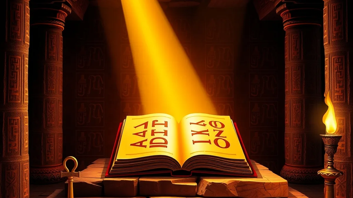 Livre doré lumineux dans un tombeau égyptien, slot Book of Dead