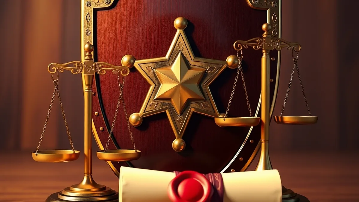 Bouclier doré, balance et parchemin scellé symbolisant la sécurité du casino