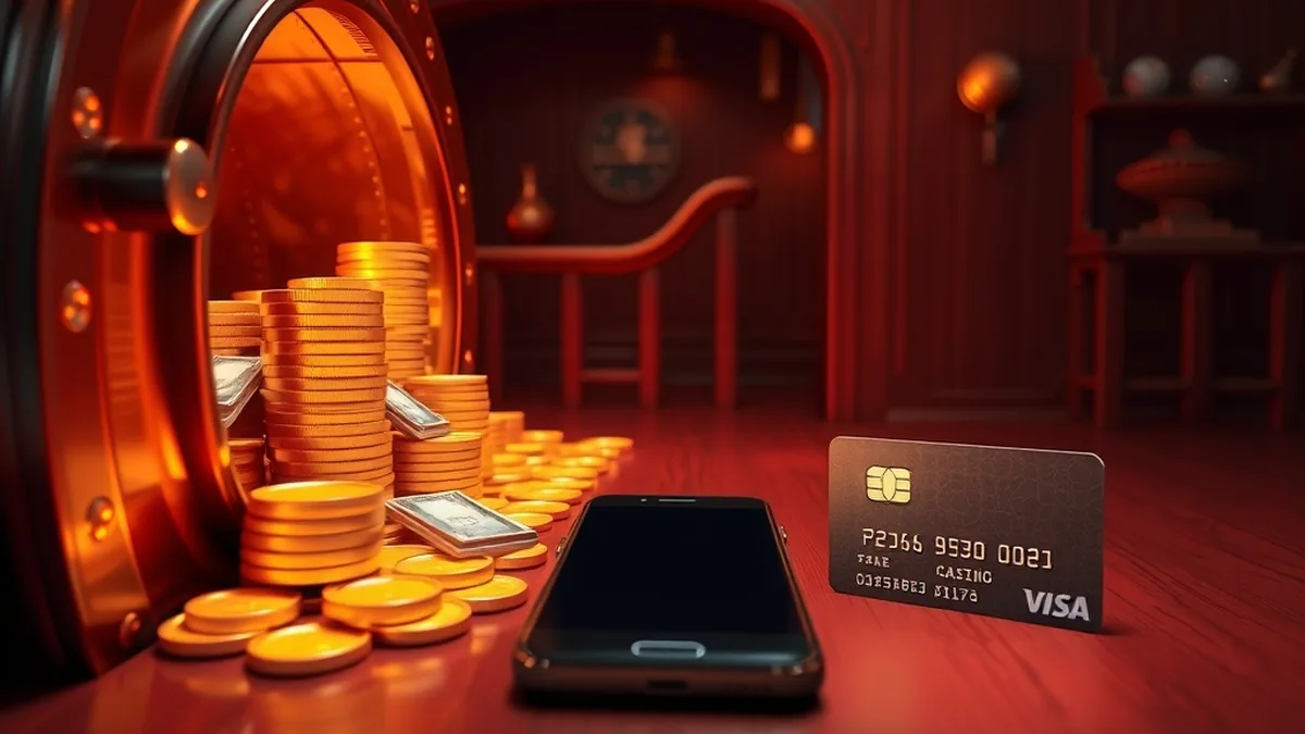 Pièces d'or sortant d'un coffre vers un smartphone, retrait Lizaro Casino