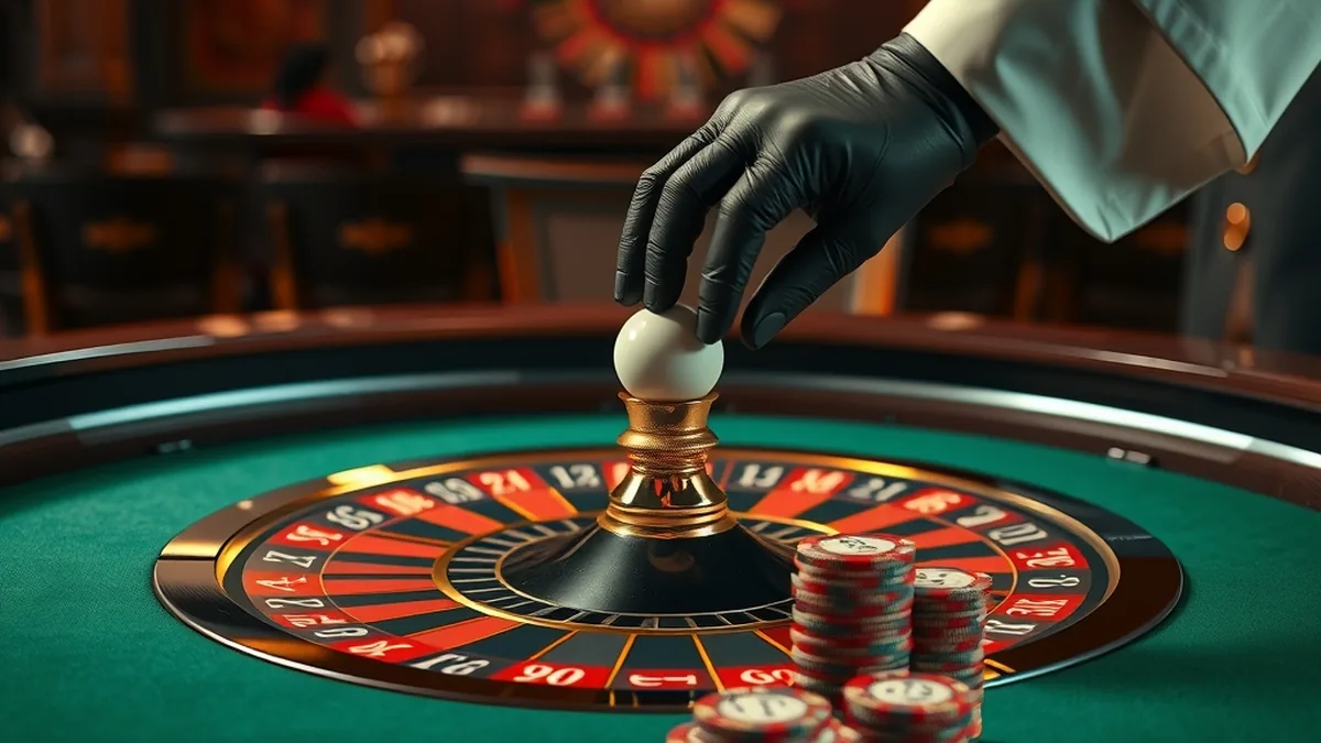 Mains d'un croupier près d'une roulette en direct au live casino Lizaro
