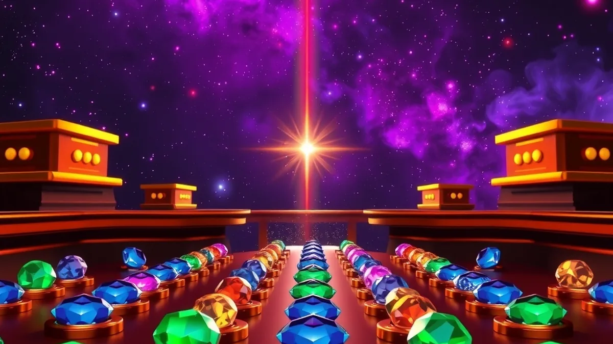 Gemmes colorées et étoile lumineuse dans l'espace, slot Starburst